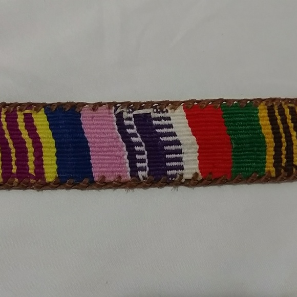 VTG Handcrafted Aztec Textile Leather Belt - Picture 4 of 6